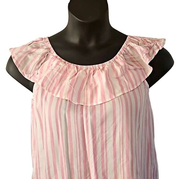 NWOT SO Girls Pink & White Striped Sleeveless Ruffle Neckline Top Size 14/16 - Picture 4 of 5